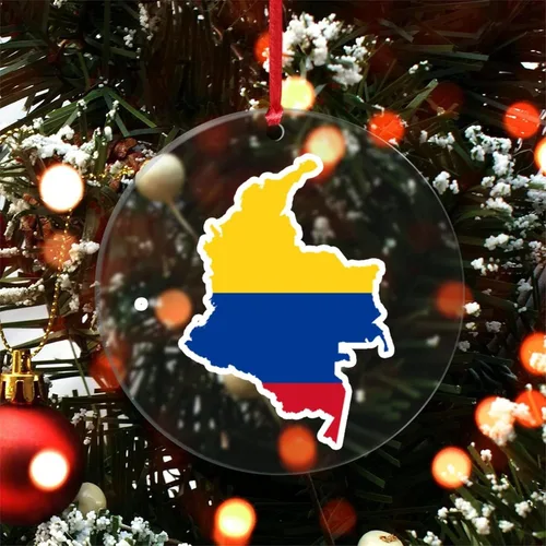 Vista 4 de Adorno de acrílico de Navidad con bandera de Colombia, adorno redondo de Navidad, orgullo nacional de 3 pulgadas con agujero, adorno colgante