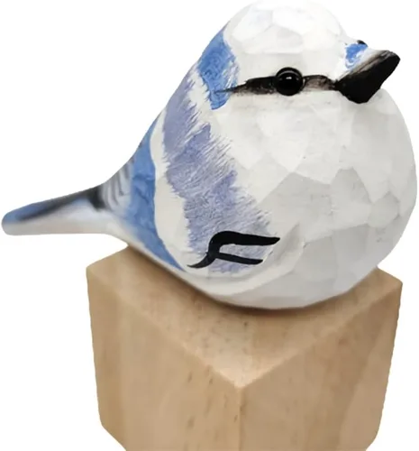 Vista 2 de Figura de pájaro de madera Azure Tit, tilo tallado a mano, marrón claro, decoración moderna para el hogar, regalo de pájaro