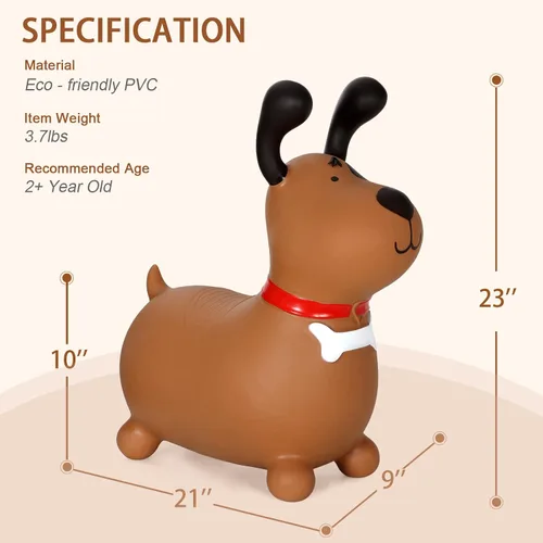 Vista 2 de INPANY Perro Saltarín Marrón Caballo Saltador para Niños Pequeños - Caballo Saltador Rebotante, Juguetes de Animales para Montar para Niñas y Niños
