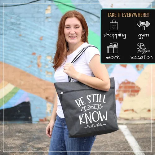 Vista 2 de Brooke & Jess Designs Bolsas grandes con cremallera inspiradoras para mujer, ideas de regalos cristianos Be Still and Know Lexie Black