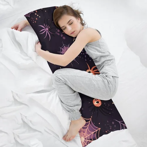 Vista 5 de Funda de almohada corporal de Halloween, Acción de Gracias, larga, arañas en telas, Halloween, lavable a máquina con cremallera, funda de almohada
