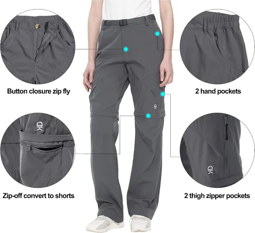Vista 4 de Little Donkey Andy Pantalones convertibles elásticos con cremallera y secado rápido para mujer