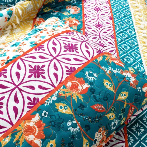 Vista 5 de Lush Decor Emily Boho Stripe - Juego de edredón reversible de 3 piezas, tamaño King, color turquesa