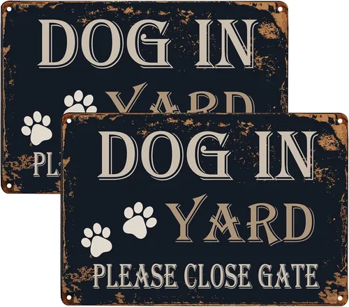 Vista 9 de WOSTOD Letreros de metal retro vintage con texto en inglés "Dog in Yard Please Close Gate" para exteriores, césped, jardín, patio, 8 x 12 pulgadas