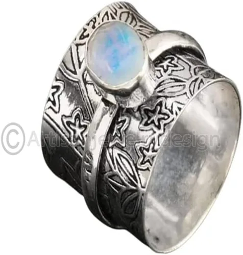 Vista 2 de 925 Silver Moonstone Spinner Ring, Handmade Jewelry, Natural Gemstone Ring, Bohemian Band Ring, Statement Ring for Women, Mother’s Day Gift