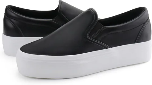Vista 5 de JABASIC Mocasines de plataforma sin cordones para mujer, mocasines cómodos y casuales