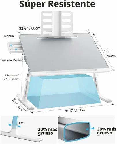 Vista 2 de Bandeja para portátil, SAIJI 23.6*17.7 in Regazo de mesa para cama, multiuso Premium Lapdesk, ángulo de altura ajustable, con soporte para libros