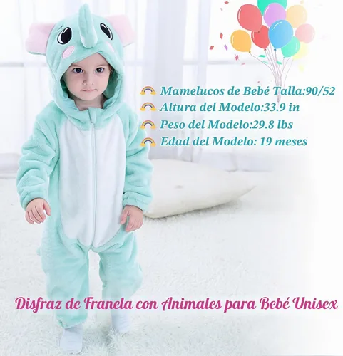 Vista 6 de TONWHAR - Disfraz para niños y bebés, disfraz de dinosaurio, tigre, animal, atuendo de fantasía, mameluco con capucha Elefante