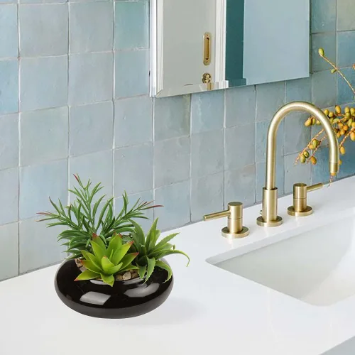 Vista 6 de Hollyone Plantas suculentas artificiales grandes en macetas, plantas suculentas falsas en macetas con maceta de cerámica negra para decoración