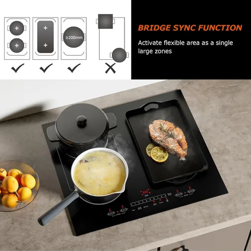 Vista 3 de Cocina de inducción de 24 pulgadas de 4 quemadores, encimera plana de vidrio eléctrico con Bridge-SYNC, 3 modos preestablecidos de refuerzo