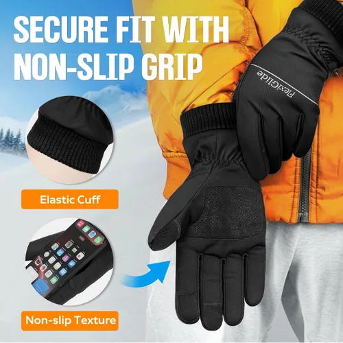 Vista 3 de Guantes de esquí impermeables de invierno para hombres y mujeres, nieve cálida para ciclismo, clima frío, conducción en bicicleta, correr