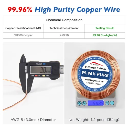 Vista 2 de Alambre de cobre 99.95% puro – calibre 8 de 3.0mm – 28 pies, bobina de 1.2 libras – C11000 alambre de cobre suave para manualidades de jardinería