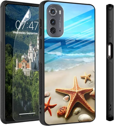 Vista 64 de Funda para Motorola Moto Edge 2022, cubierta trasera de vidrio templado con protector de pantalla, funda protectora a prueba de golpes para Motorola