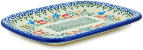 Vista 27 de Auténtico plato de cerámica polaca de 10 pulgadas en diseño amarillo hecho a mano en Bolesławiec Polonia por Ceramika Bona + certificado