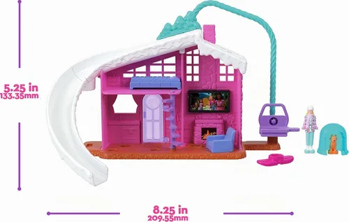 Vista 2 de Sets de casas de muñecas Barbie Mini Land, mini casa de los sueños con muñeca sorpresa de 3.8 cm, muebles y accesorios, además con ascensor