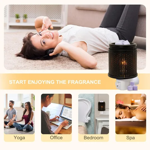Vista 6 de CVHOMEDECO. Calentador eléctrico de cera para pared, calentador de tarta de metal doble perforado, calentador de velas decorativo para velas