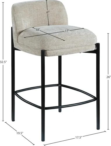 Vista 3 de Meridian Furniture 429Beige-C Burton Collection Modern Taburete contemporáneo con tela de felpilla beige suave, marco de metal negro mate, 17.5