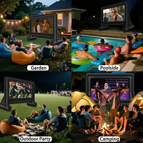 Vista 4 de 14 pies de pantalla de proyector de película inflable para interiores y exteriores con bolsa de transporte para proyección frontal y trasera