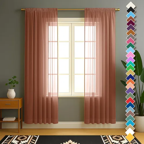 Vista 53 de YHSF Cortinas traslúcidas – Juego de 2 paneles para decoración del hogar – Elegantes cortinas de gasa sólida con bolsillo para barra