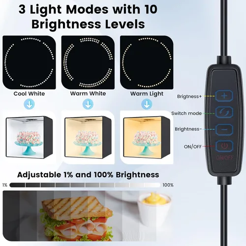 Vista 2 de Caja de Luz Portátil y Softbox, Carpa de Fotografía Profesional de 16"x16" con 120 Luces LED, Caja de Luz para Estudio Fotográfico con 6 Fondos