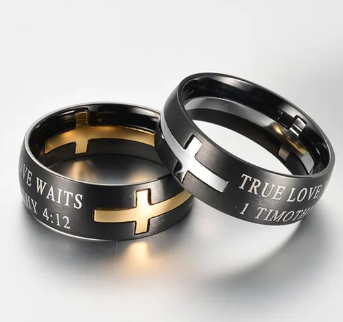 Vista 5 de EZSONA Anillo de pureza cristiana de acero inoxidable de 0.315in para hombre