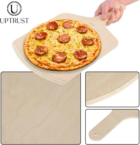 Vista 4 de UPTRUST Pela de pizza de madera natural de alta calidad, rectangular, 12 x 17 pulgadas, espátula grande para pizza, tabla de cortar para hornear