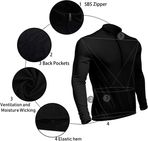Vista 8 de Spotti Playera de mangas largas para ciclismo, para hombre. Remera para ciclismo, transpirable y de secado rápido.