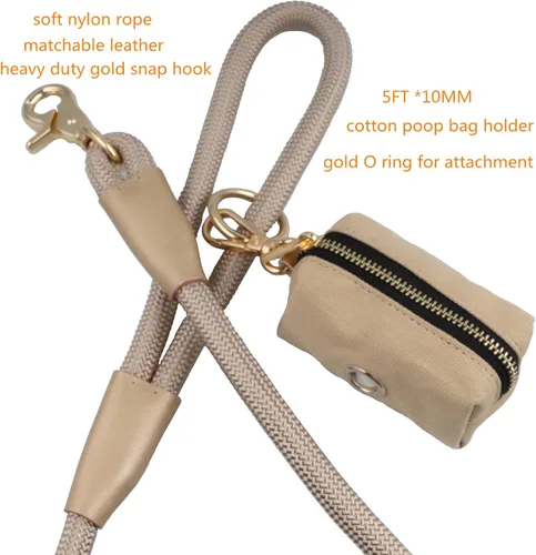 Vista 3 de Correa de cuerda de nailon para perro de 5 pies con soporte para bolsa de excrementos, correa de perro resistente a presión, cómoda correa de cuerda