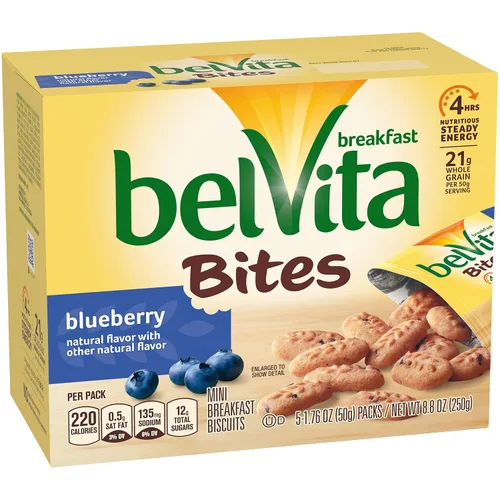 Vista 15 de belVita Bocadillos de galletas de desayuno, sabor a arándano, 5 paquetes