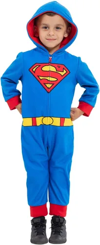 Vista 2 de DC Comics Justice League Superman Batman Flash Zip Up Pijama Cosplay Enterizo Niño a Niño Grande