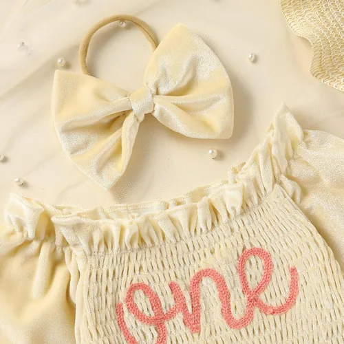 Vista 18 de GRNSHTS Ropa de primer cumpleaños para niña de terciopelo de un año de edad, mameluco de manga larga + diadema, 2 piezas de trajes de pastel