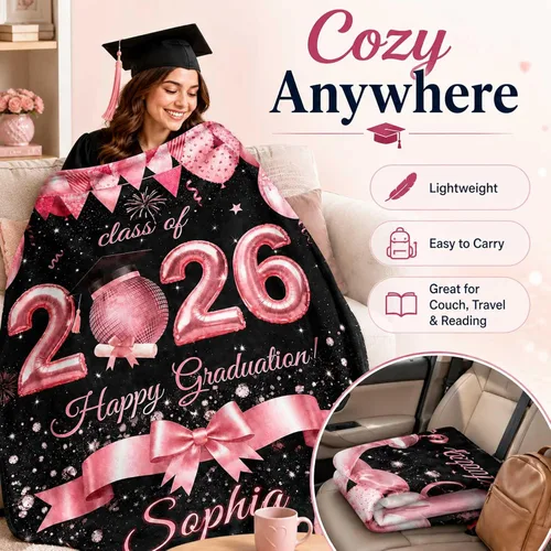 Vista 9 de Karenmok Personalized Graduation Blanket 2026, Custom Name Class of 2026 Flannel Throw Blanket