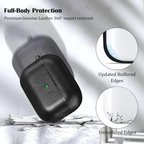 Vista 3 de V-MORO Compatible con Airpods Pro 2 Funda de Cuero Genuino AirPod Pro 2ª Generación Hombres [LED Frontal Visible] Fundas Protectoras de Cuero Negro