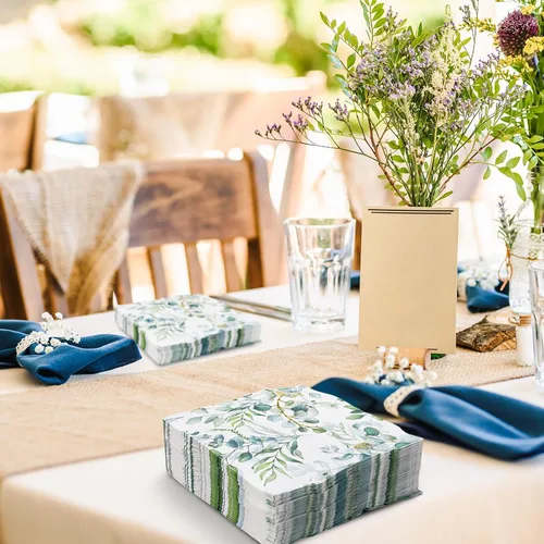 Vista 6 de AnyDesign 80 servilletas de papel de eucalipto vegetal, acuarela, hojas verdes de primavera, servilletas de almuerzo, servilletas decorativas