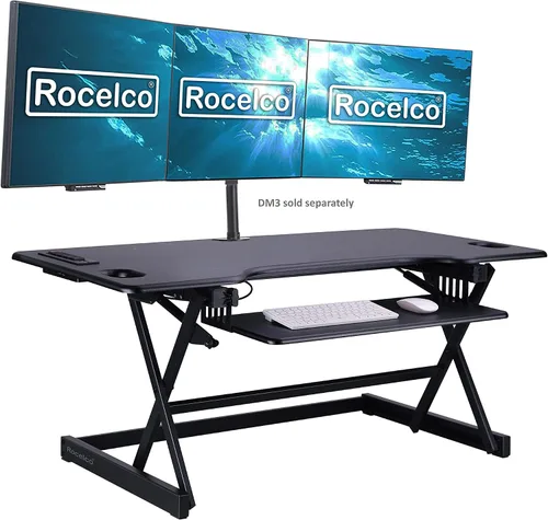 Vista 18 de Rocelco - Convertidor de escritorio para trabajar de pie con altura ajustable de 32 pulgadas - Estación de trabajo para computadora sentada o de pie