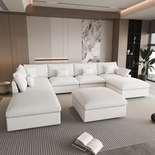 Vista 27 de WJShome Sofá Seccional Cloud Couch de 83 pulgadas para sala de estar, sofá seccional modular relleno de plumón, sofás en forma de L con otomana