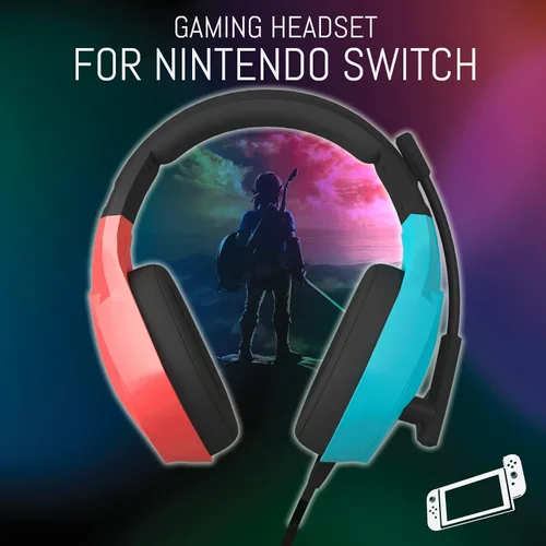 Vista 3 de Orzly Auriculares para juegos con micrófono para Nintendo Switch OLED y Lite Joycon Color Match con Micrófono de Luz LED y Control Remoto - Hornet