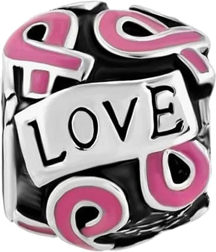 Vista 2 de Dijes de cuentas de concientización sobre el cáncer de mama, cinta rosa de fe y esperanza, compatible con pulsera Pandora, regalos de joyería