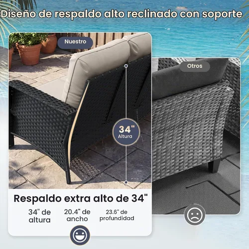 Vista 3 de UDPATIO Juego de muebles de patio con respaldo alto, 7 asientos, 2 sillas Beige
