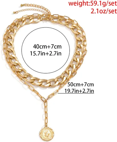 Vista 5 de JWICOS Collar grueso cubano bohemio dorado en capas delicado clip con colgante de moneda gargantilla para mujeres y niñas dorado