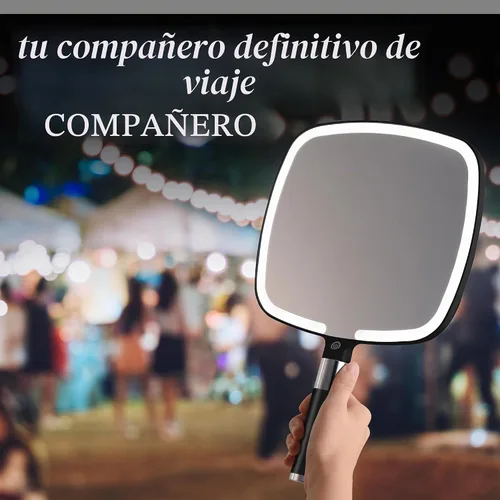 Vista 7 de MIRRORVANA Espejo de maquillaje de viaje iluminado, LED de mano, 9 x 13 pulgadas (negro) 2-in-1 Hand Held & Tabletop Mirror: 3 Light Modes