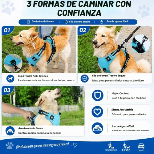 Vista 6 de Arnés para perro sin tirones, arnés reflectante cómodo ajustable con mango de fácil control delantero y trasero, acolchado suave para mascotas