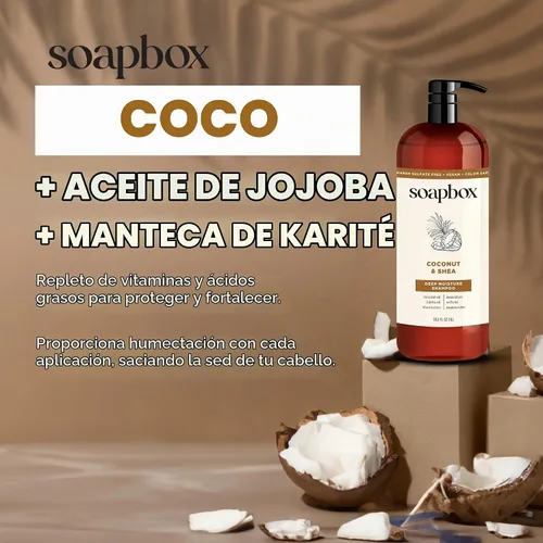 Vista 4 de Soapbox Champú de coco y karité para cabello seco, 33.8 oz Aceite de coco