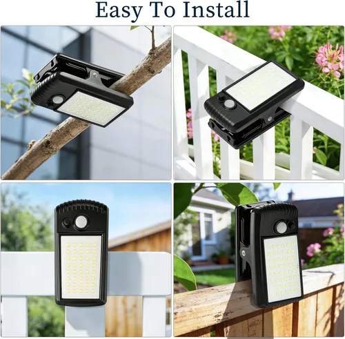Vista 4 de YJFWAL Paquete de 2 luces solares para exteriores, 40 LED, 3 modos luces con clip con sensor de movimiento solar, impermeable IP65 para patio