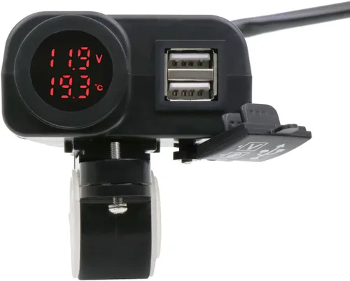 Vista 2 de Impermeable motocicleta 5 V 4.2 A cargador USB dual y voltaje pantalla de temperatura voltímetro para 7/8 y 1 "montaje en manillar
