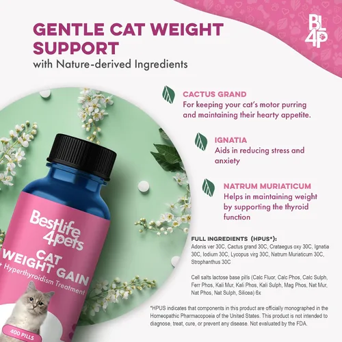 Vista 4 de Ganador de peso para gatos y apoyo para la tiroides – Estimulante natural del apetito para gatos, gatitos con bajo peso o gatos mayores que muestran