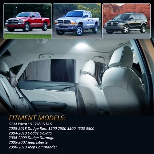 Vista 4 de D-Lumina Cubierta de luz de techo interior clara para 2005-2018 Dodge Ram 1500 2500 3500 4500 5500, Dodge Dakota Durango y Jeep Commander Liberty