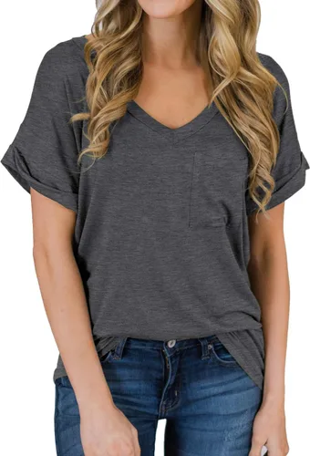 Vista 20 de Miholl Camiseta holgada, informal, de manga corta, con cuello en V, para mujer Blanco (02 White)