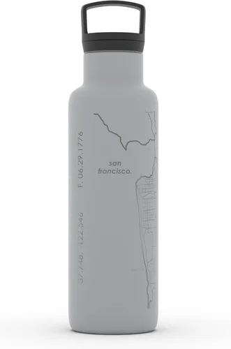 Vista 31 de Well Told Botella de agua aislada con mapa de Washington DC grabado, botella de acero inoxidable grabada (21 onzas, blanco) botella aislada de mapa