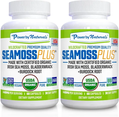 Vista 10 de Power By Naturals SeaMoss Plus - Cápsulas de musgo marino irlandés orgánico USDA con musgo marino irlandés cosechado en la naturaleza, fucus y raíz